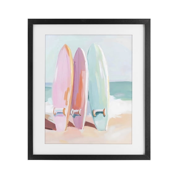 Stupell Industries Coastal Pastel Surfboards on Sandy Beach Black Framed Print Under Glass, 13 x 16, by The Prints Vibe