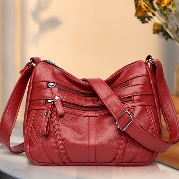 Nkmbld Crossbody Bags for Women, Soft Leather Shoulder Bag Multi-Zip Spacious Large Capacity Handbag for Daily Use Travel Work Shopping Necessity, Red