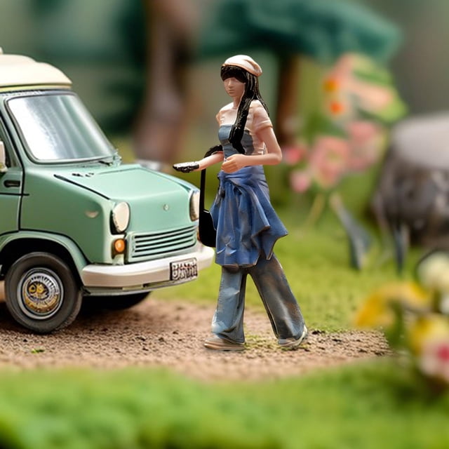Figura coleccionable de niña caminando a escala 1:64, modelo de diminuta, figura pequeña con cabello largo para decoración de escritorio o