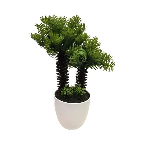 Bonsai Succulent Palms 8in Artificial Polysilk Faux Greenery Fake Flower Arrangement in White Pot for Craft Home Garden Outdoor Wedding Table Aisle Decor (Green, One each)