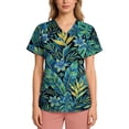 thumbnail image 4 of ASDFVBKG Medical Women's Scrub Top Short Sleeve V Neck Working Top with Pocket Floral Printed Plus Size Casual Workwear Scrub Tops Green L, 4 of 4