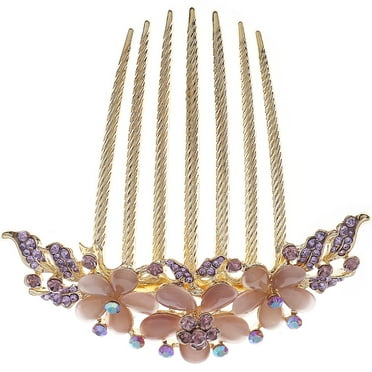 Opal Comb Hair Clips Barrettes for Women Tooth Bride Metal Combs Accessory Wedding Purple Alloy