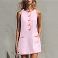 thumbnail image 4 of Women's Casual Solid Color Sleeveless Button Up Dress, Round Neck, 4 of 7