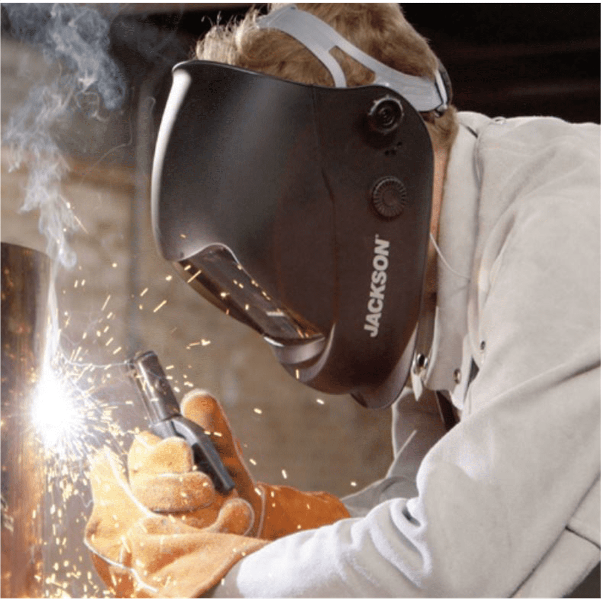 Jackson Safety Welding Helmet - Auto Darkening - Thermoplastic - 3.86" x 3.23" Viewing Area - Shade 3/4-14 Translight ADF 1/1/1/1 - 370 Speed Dial Headgear - Black - Translight+ 555 Series