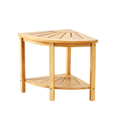 Natural Bamboo Corner Shower Bench Seat With Storage Shelf Natural Bamboo Corner Shower Bench Seat With Storage Shelf