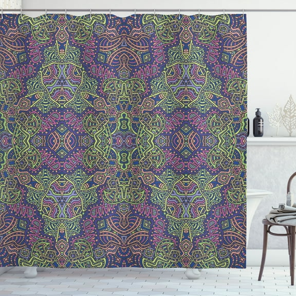 Ambesonne Psychedelic Shower Curtain, Mandala Boho Hippie, 69"Wx70"L, Purple Green