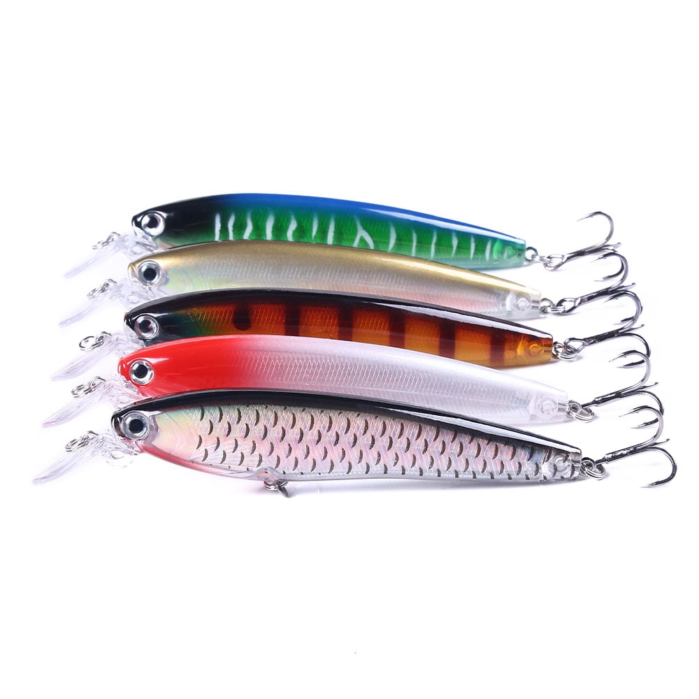 HENGJIA Fishing Lures Large Hard Bait Minnow VIB Lure with Treble Hook Life-Like Swimbait Fishing Bait Popper Crankbait Sinking Lure for Trout Bass Walleye Redfish, 5PCS