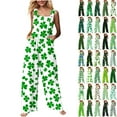 thumbnail image 1 of QATAINLAV Combinaisons de la Saint-Patrick pour Femmes en Coton et Lin, Combinaisons Détente Confortables, Salopettes Tendance à Imprimé Trèfle avec Poches, Vert TG Liquidation, 1 of 8