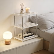 3 tier plastic storage shelves for pantry kitchen bathroom laundry, slim freestanding floor rack, small space organizer shelving unit, white