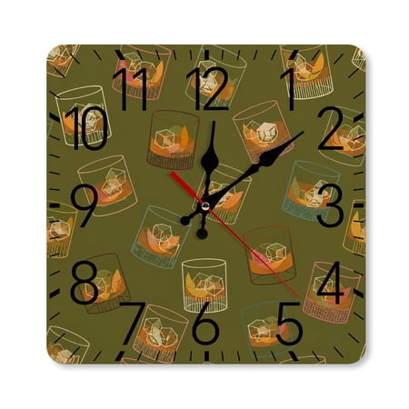 RKSupls 10 × 10 inch Square Silent Wall Clock Wooden Frame, Vintage Whiskey Glass Pattern Scale Decorative RKSupls 10 × 10 inch Square Silent Wall Clock Wooden Frame, Vintage Whiskey Glass Pattern Scale