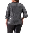 thumbnail image 4 of DARING DIVA Women's Plus Glitter 3/4 Sleeve Sparkle Sequin Blouse 3X Black, 4 of 6