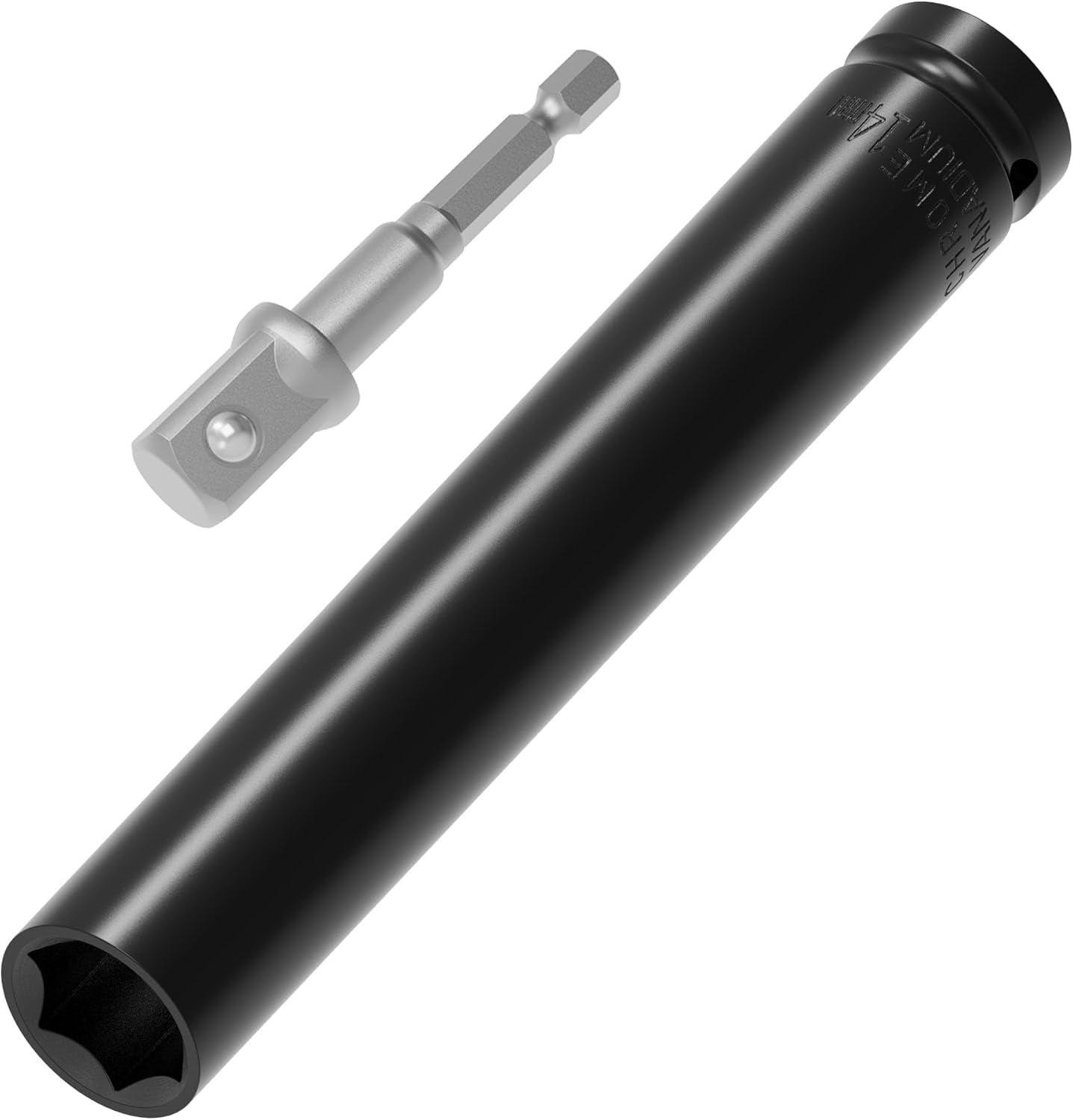 RGHJAR-1/2" Inch Drive Socket Accessory Set, 14mm(9/16") Deep 6-Point Impact Socket 6 Inch Length and 1/4 Inch Hex Shank Adapter, Heat-Treated CR-V Deep Impact Socket Kit