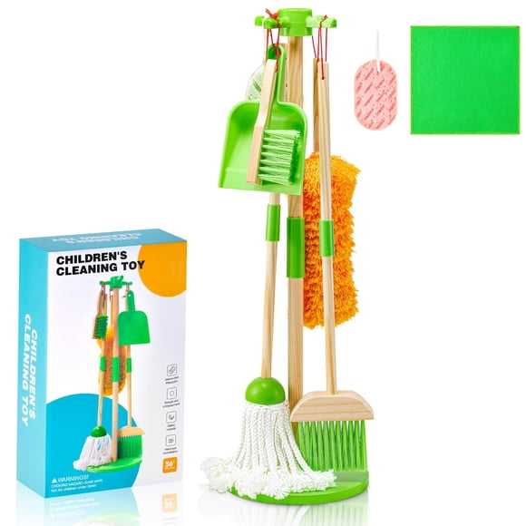 Set de limpieza de juguetes WHOHOLL, escoba de madera para niños, 8 unidades, de 3 a 5 años