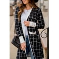 thumbnail image 2 of Women's Black Plaid Colorblock Edge Open Cardigan with Pockets - [ZhiHiMeRi] | (US 16-18)XL, 2 of 12