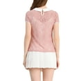 thumbnail image 4 of MODA NOVA Juniors See Through Contrast Color Collar Lace Top Blouse Orange Pink S, 4 of 7