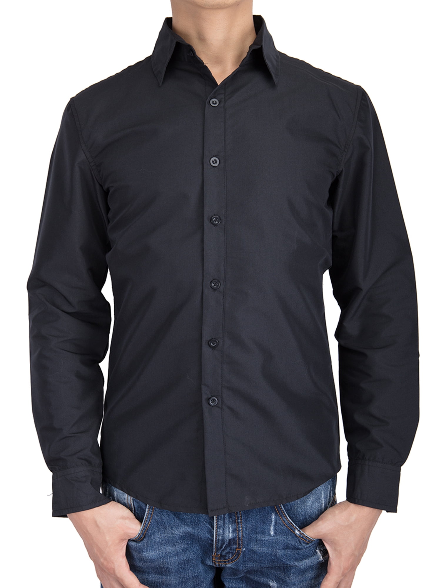 DODOING Button up Shirt Men Fitted Dress Shirts Long Sleeve SlimFit CottonStretch Dress Shirts