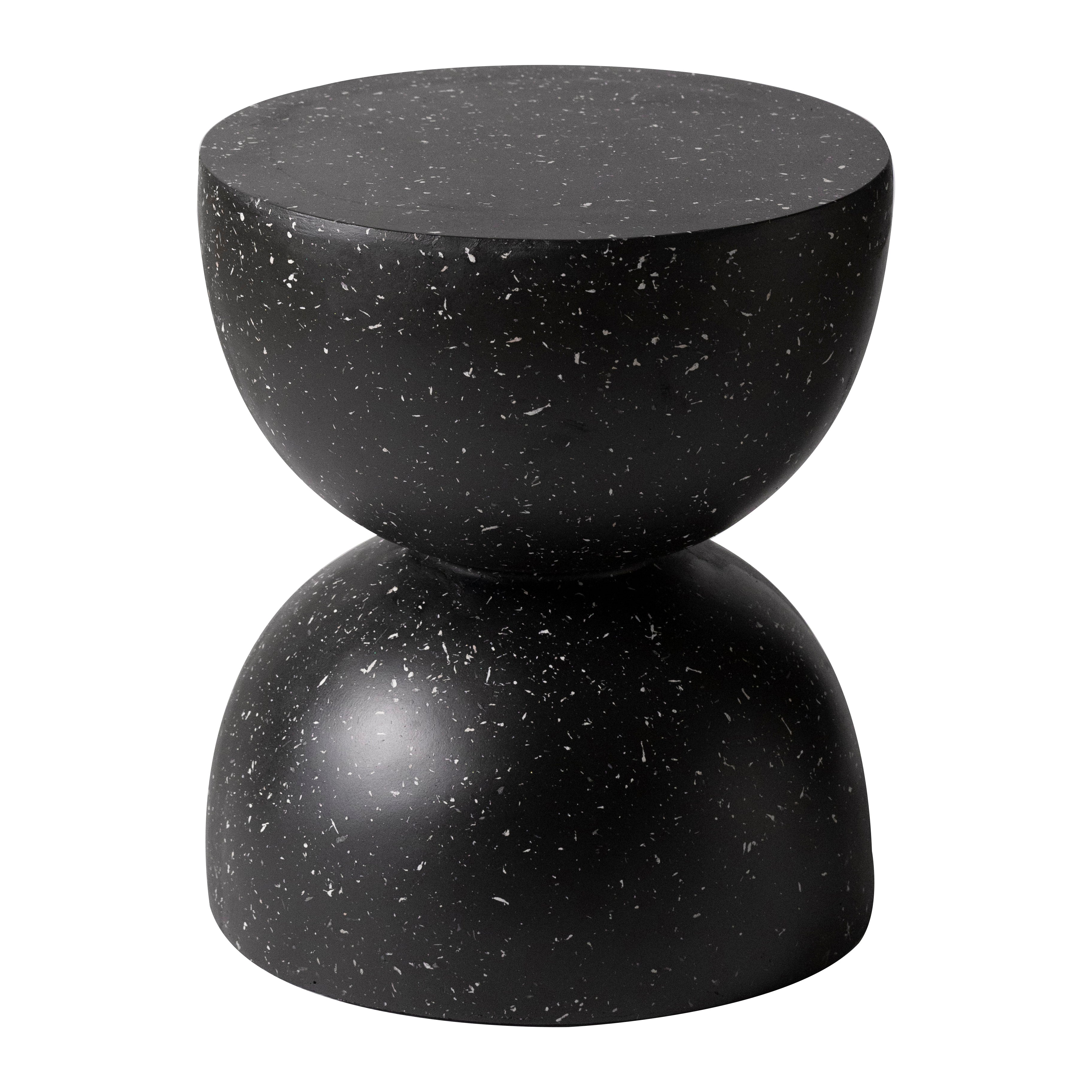 LeisureMod Minimalist Side Table Fiberstone Round Hourglass Accent End Table Stool, Patio Indoor Home Living Room, Weather-Resistant, Sage in Black