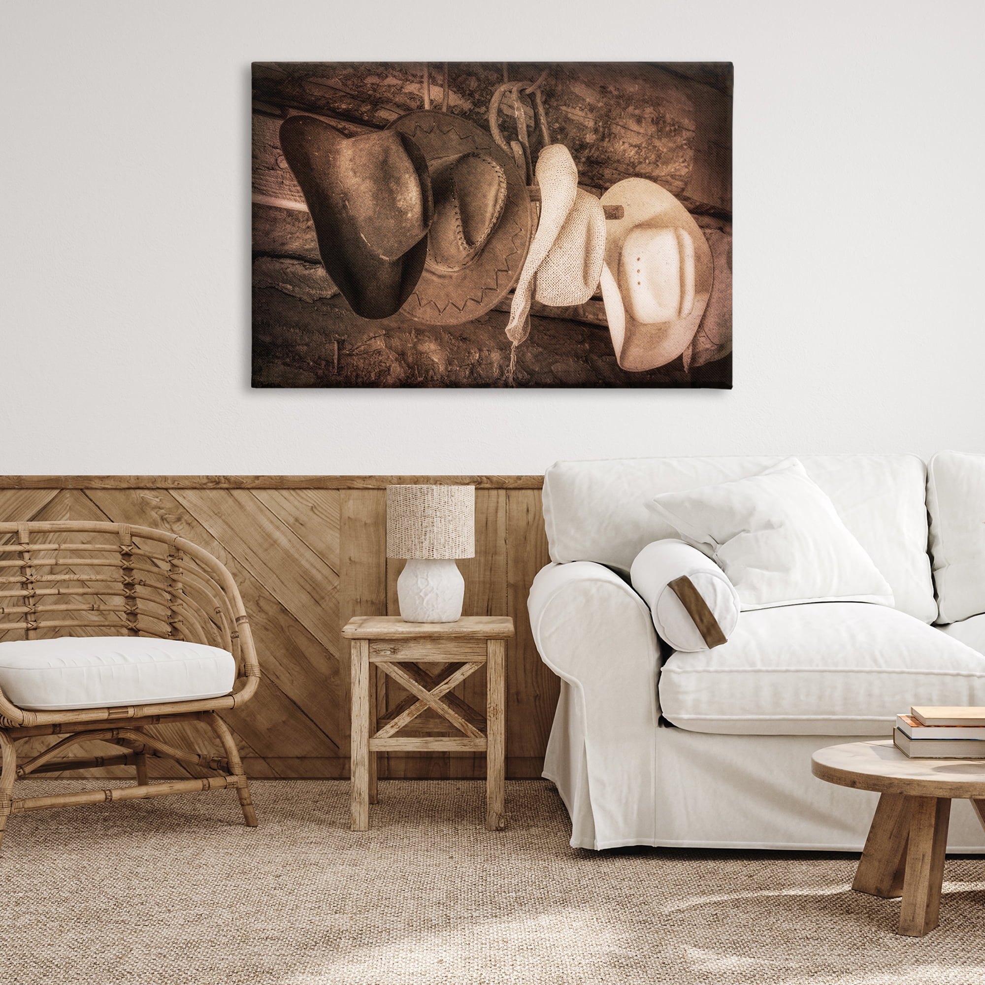 Stupell Industries Rustic Cowboy Hats Entertainment Painting Wrapped Canvas Art Print Wall Art, 45 x 30