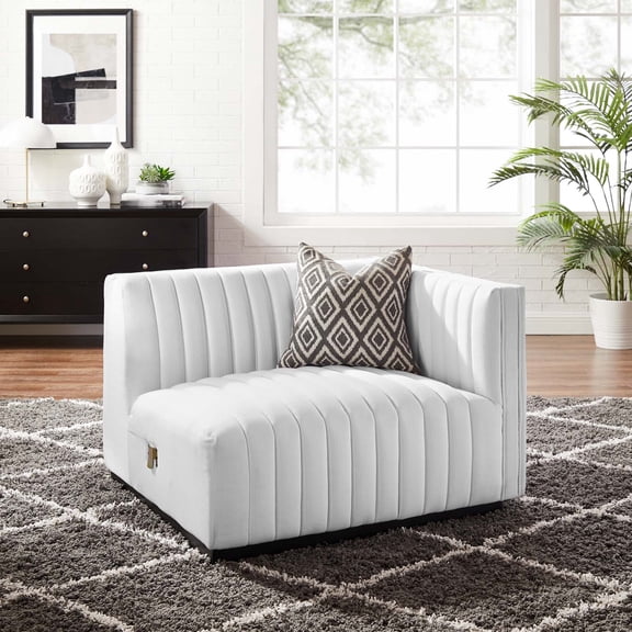 Modway Conjure Channel Tufted Upholstered Fabric Right-Arm Chair in Black White
