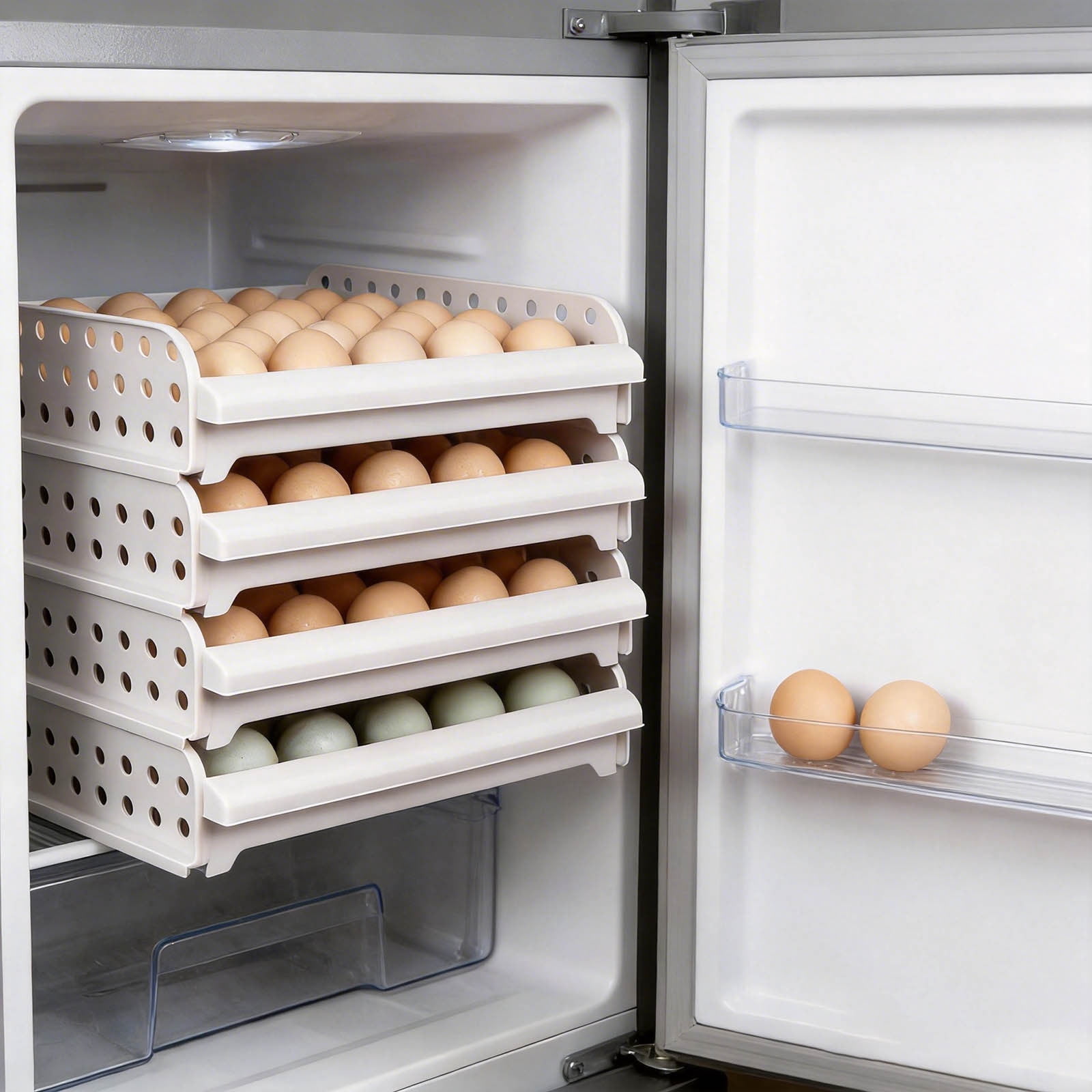 Stackable Egg Container Refrigerator Egg Rack Storage Tray with Lid Transparent Organizer for Kitchen Home