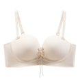 thumbnail image 2 of Gymayou Push Up Padded Bras for Women Wireless Lace-Up Plunge Drawstring Bra Beige L, 2 of 9