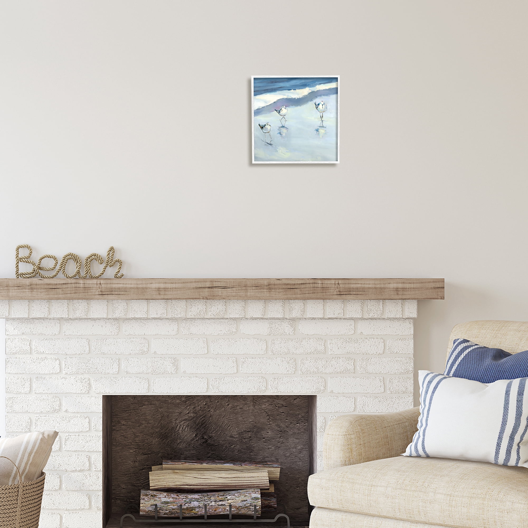 Stupell Industries Blue Abstract Sandpipers Painting Coastal Painting White Framed Art Print Wall Art