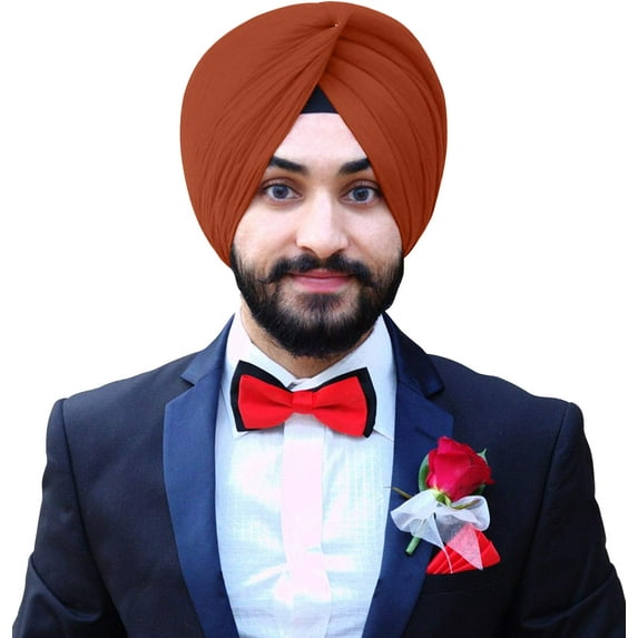 eloria Sikh Traditional Turbans Punjabi Hat Punjabi Pagri Sikh Cotton Voile Turban for Men and Boys Rust Orange