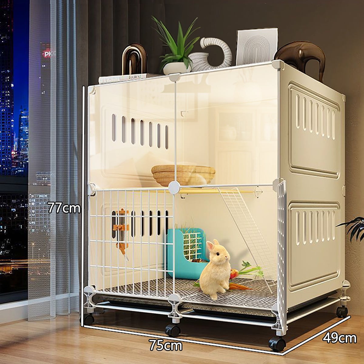 Aqwiopr 2 Layer Rabbit Cage Indoor with 2 Deep Pull-Out Trays and Urine Guard, Guinea Pig Cage, Small Animals House for Rabbit, Ferret, Chinchilla