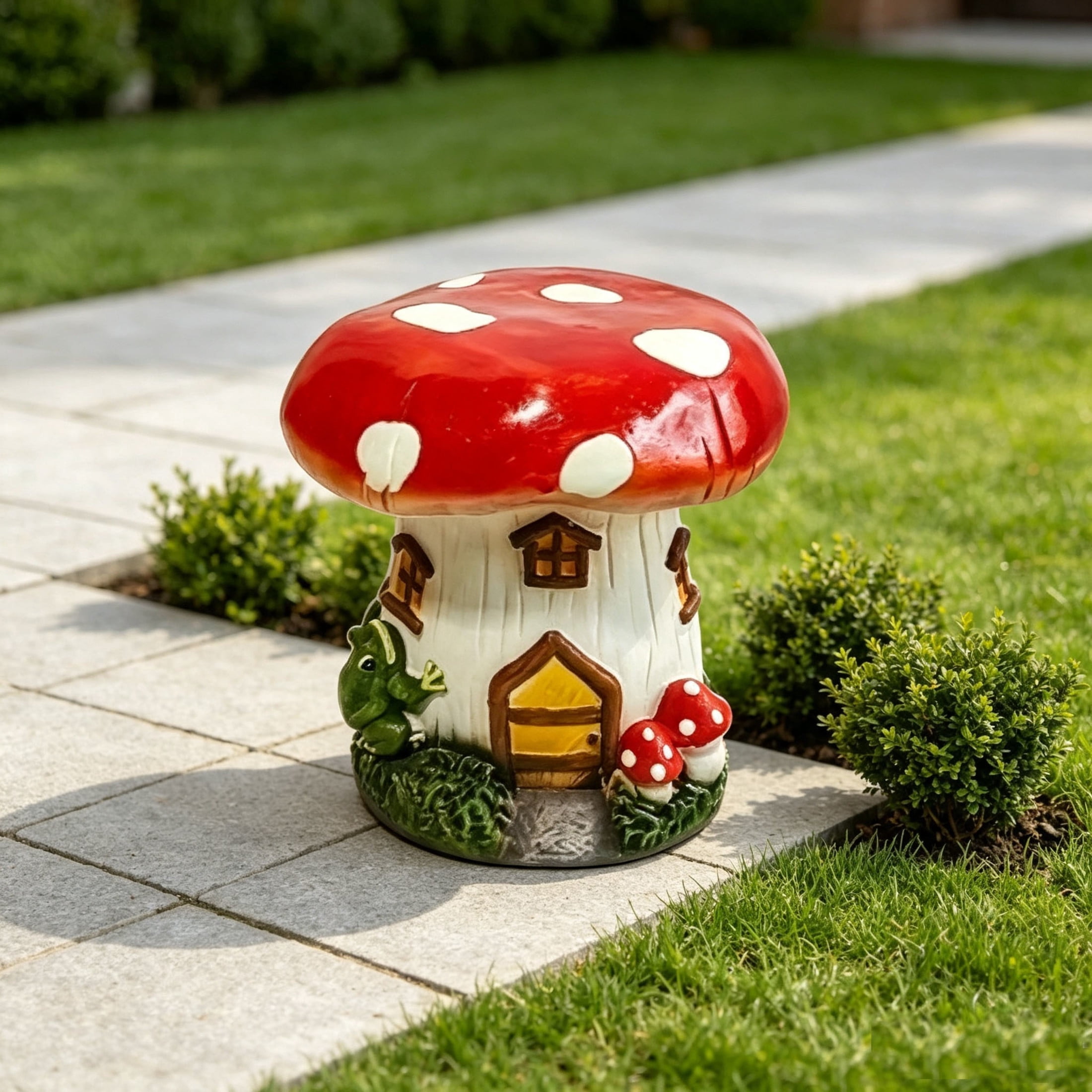 Noble House Mushroom House Stool, Fairy Forest Base Decor, Outdoor Creative Figurine Seat for Patio, Garden, Multicolor