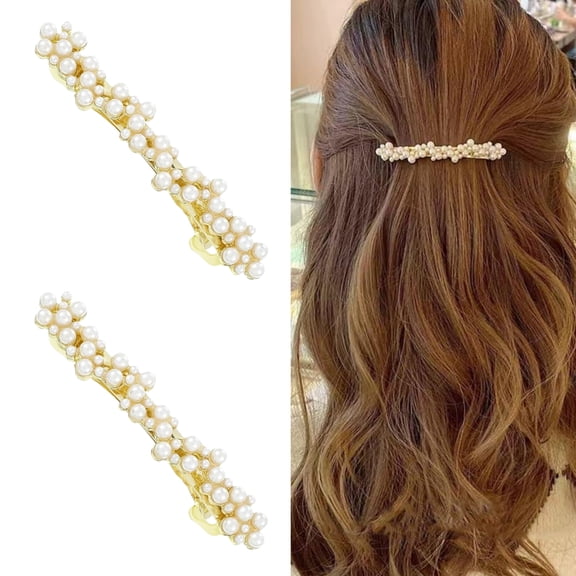Topboutique Pearl Hair Accessories Hair Clips Vintage Hair Barrettes Metal Snap Hair Clips Barrettes Decorative Hair Clasps Elegant Ponytail Holder for Women Girls, 2 Pcs