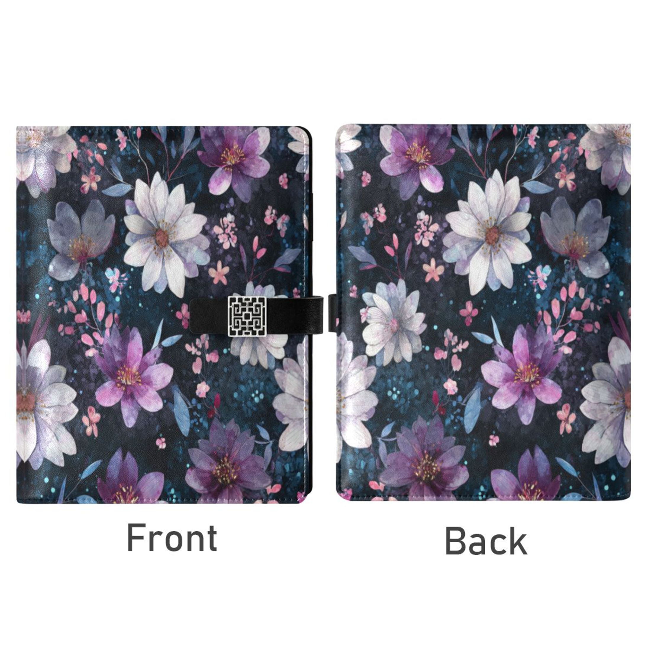 Leather Planner Leather Notebook Notebook Journal Binder Design Pen Pocket Design Convenient for Storage Purple Flowers