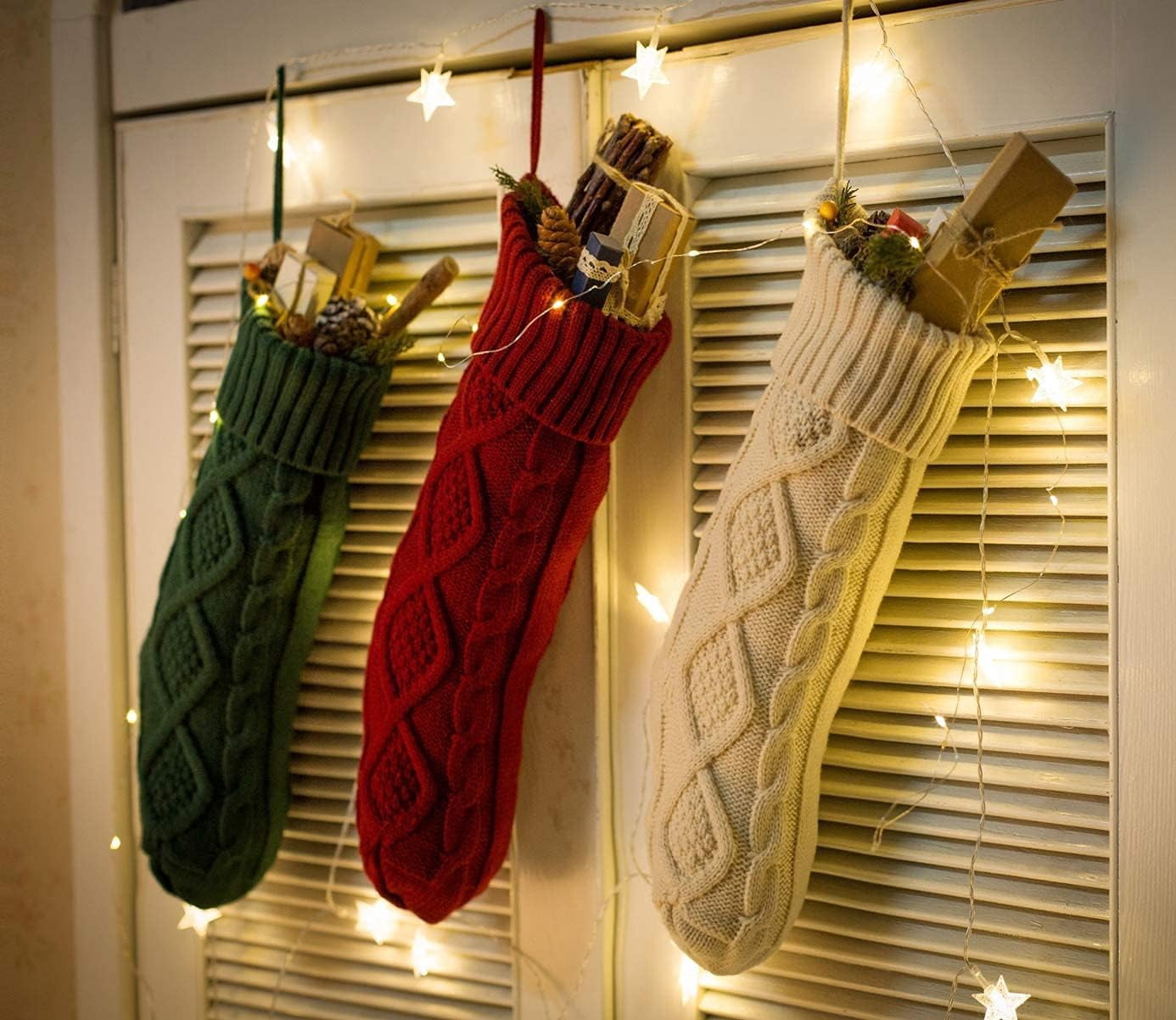 6 Pcs Christmas Stockings, 18 Inch Large Size Cable Knitted Stocking Gifts & Decorations for Family Holiday Xmas Party