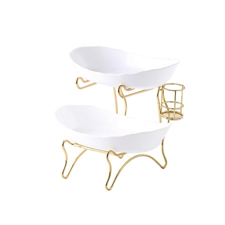 

Modern Fruit Bowl Basket Storage Stand Holder Rack Vegetable Plate Tea Platter Decorative Layered for Bread Cake Banquet Party Bathroom 2 Tier White