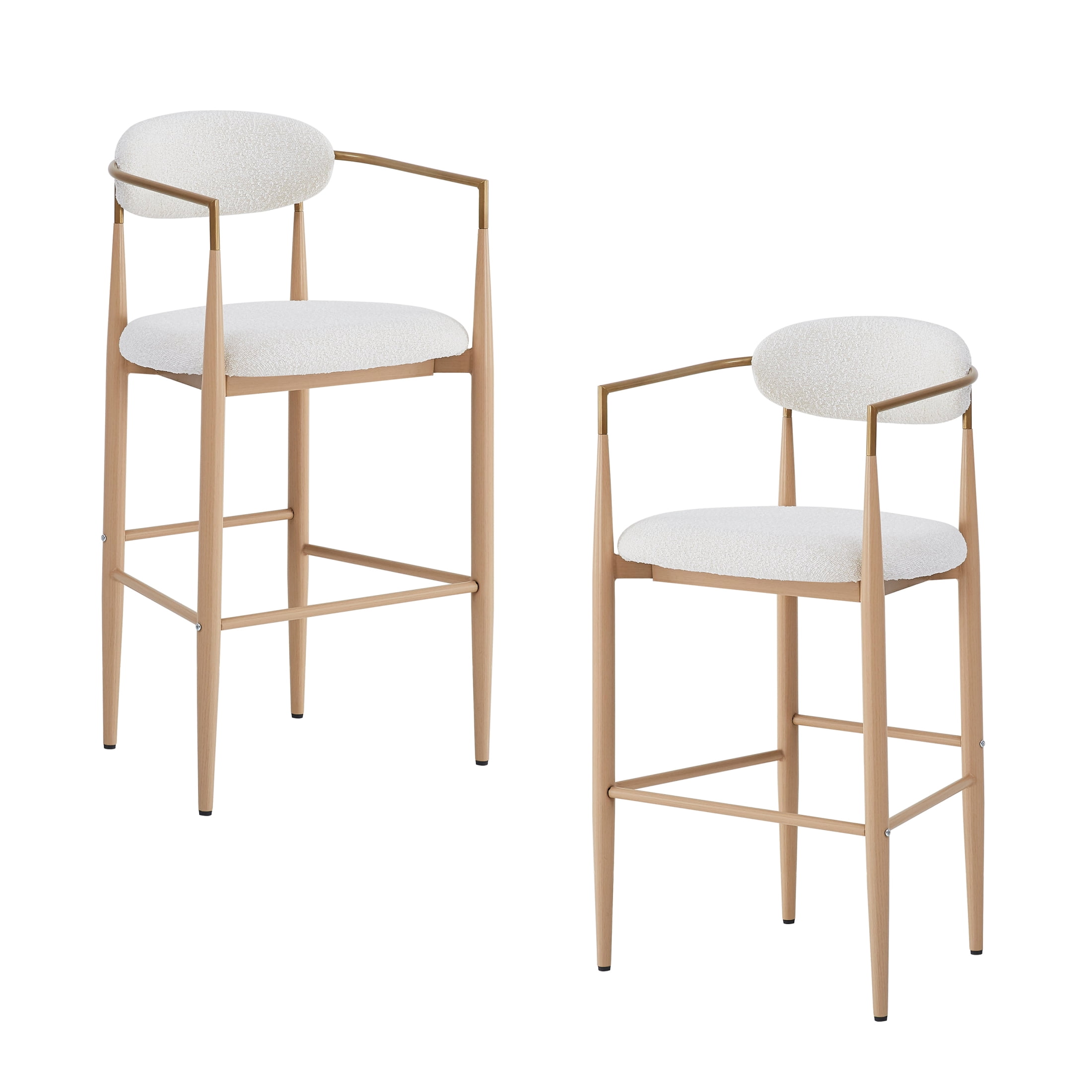 Christopher Knight Home 29.75" Modern Counter Height Bar Stools, Boucle Upholstery, Iron Frame, Sandy Beige, Set of 2