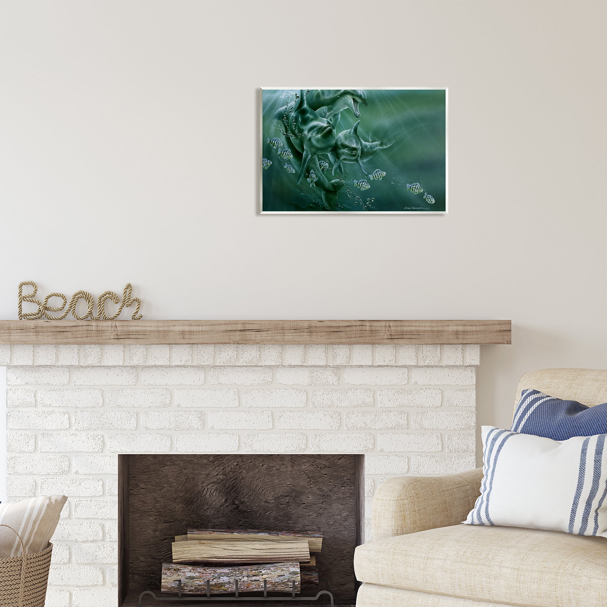 Stupell Industries Underwater Dolphins and Fish Coastal Painting Unframed Art Print Wall Art