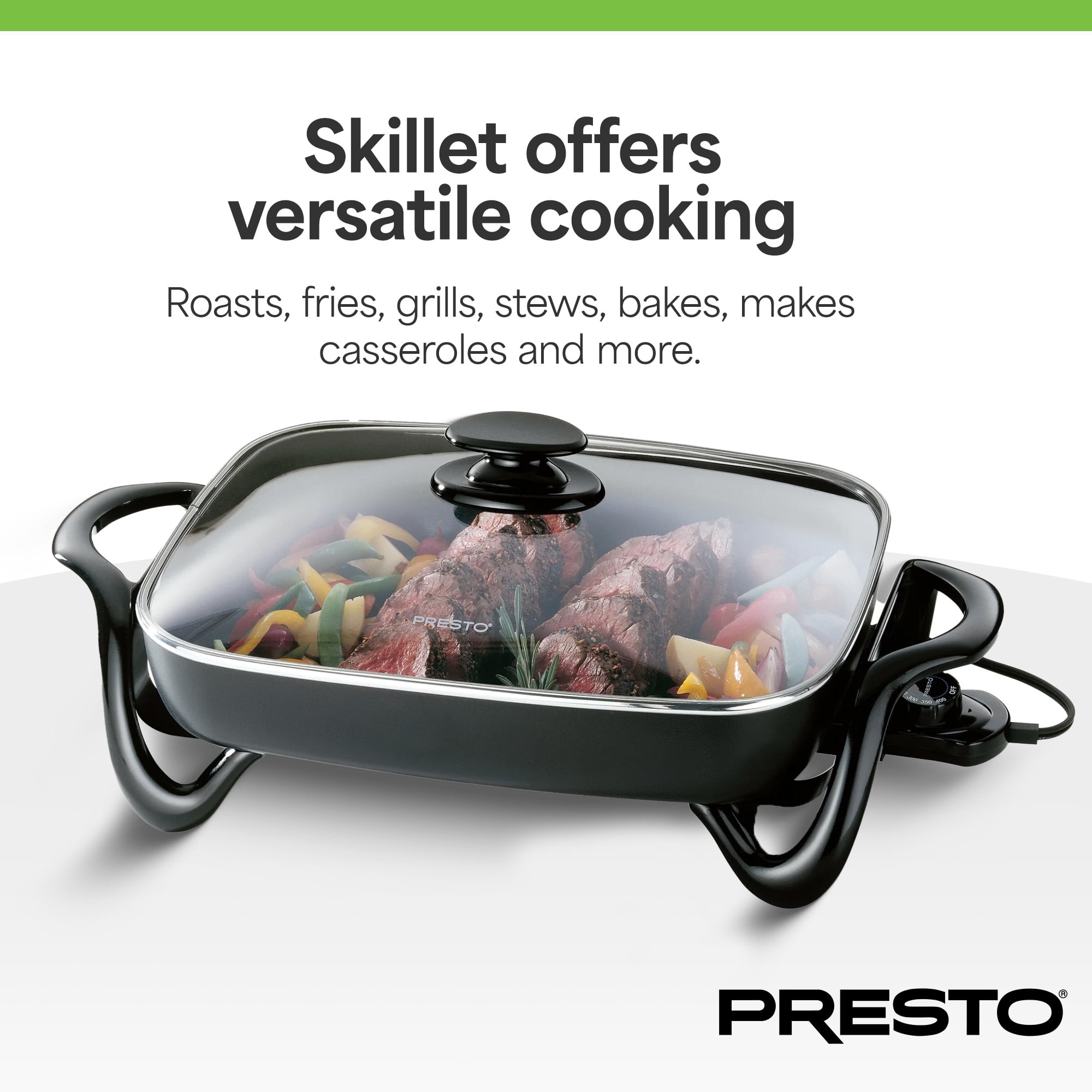 Presto 16 in Rectangular Electric Skillet with Glass Lid Non-Stick, Temperature Control