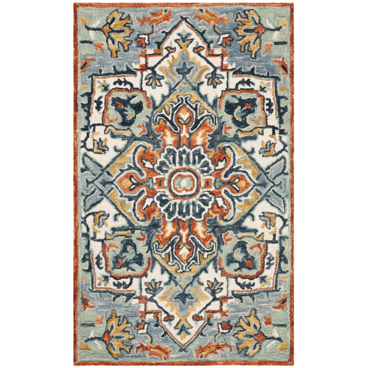 SAFAVIEH Aspen Caroline Floral Runner Rug, Blue/Rust, 2'3" x 15'