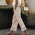thumbnail image 2 of Bovemsi Casual Pants for Women Summer 2025 New Women's Loose Fitting Patchwork Lace Cotton Linen Casual Wide Leg Trousers with Pockets, 2 of 5