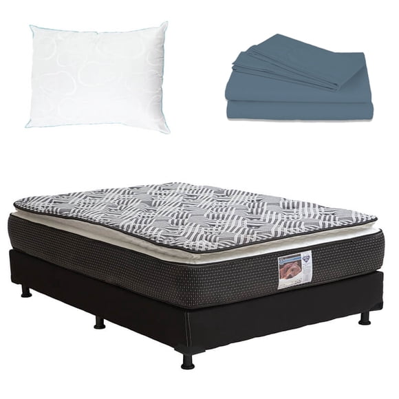 Colchón Matrimonial Spring Air Omega + Box Black + Sábanas + Almohada de Osos
