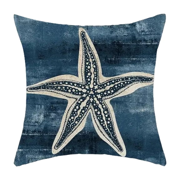 45x45cm Single Sided Linen Throw Pillow Cover Blue Starfish Pattern Decorative Cushion Slipcover