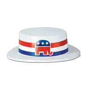 Beistle Skimmer Hat With Republican Band One Size White 66637