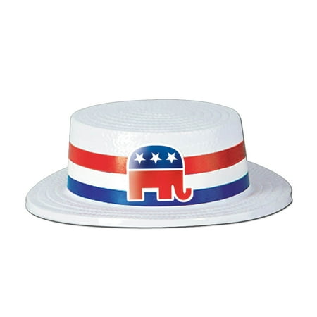 Beistle Skimmer Hat With Republican Band One Size White 66637