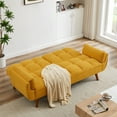 thumbnail image 3 of Convertible Sofa Bed, 75 Inches Linen Fabric Upholstered Accent Sofa Loveseat with Adjustable Back and Wood Legs, Folding Futon Sofa Bed Sleeper Couch Daybed for Living Room, Yellow, 3 of 7