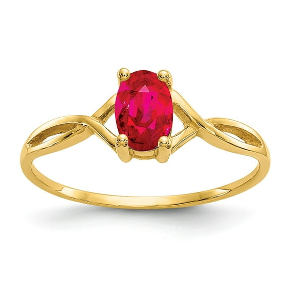 14K Yellow Gold Ring Band with Stones (07) July Ruby Oval Red