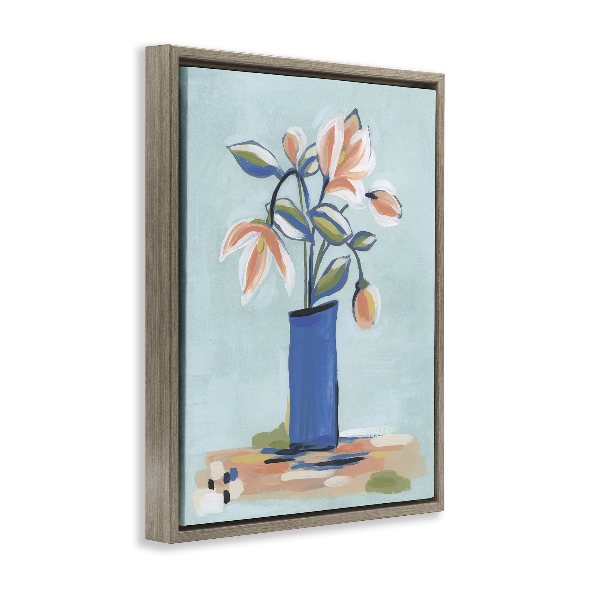 Stupell Industries Chic Modern Bouquet Plants & Flowers Painting Brown Floater Framed Canvas Art Print Wall Art, 17 x 21