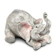 LUXURY GIFTWARE BY JERE Bejeweled Pewter Multi Color Enamel Falling Baby Elephant Trinket Box