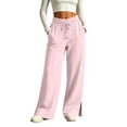 thumbnail image 2 of Womens Wide Leg Sweatpants Cotton Line Elastic High Waisted Side Slits Drawstring Baggy Lightweight Pants with Pockets Athletic Joggers Trousers, 2 of 10