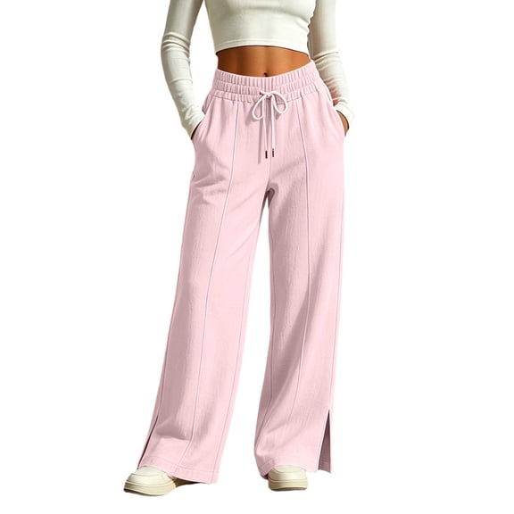 Gytharion Casual Wide Leg Pants for Women Solid Color Fashion High Waisted Drawstring Trousers Split Hem Pants with Pockets