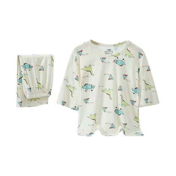 Odeerbi 3-14 Years Toddler Boys Girls Summer Cotton Pajamas Short Sleeve Tops Pants Set Soft Loungewear Dinosaur Print Sleepwear Two-piece Pajama Sets Toddler Boys Girls Clothes
