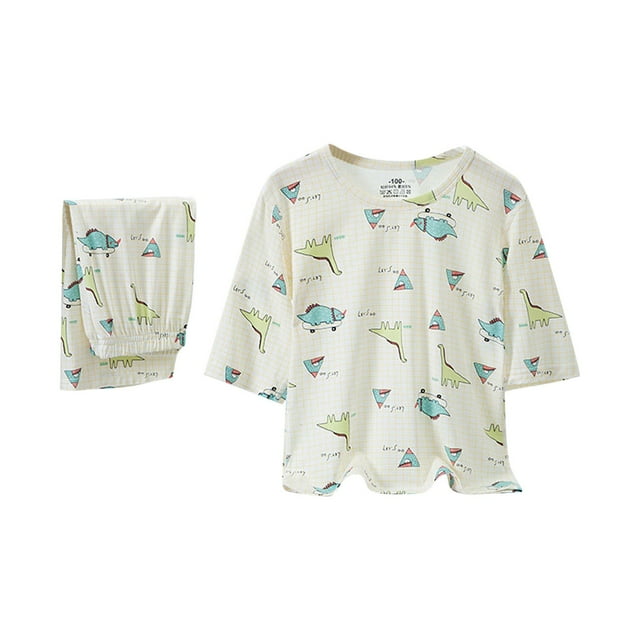 Odeerbi 3-14 Años Niños Niñas Pijamas de Algodón de Verano Pantalones Cortos Conjunto de Dos Piezas Con Estampado de Dinosaurios